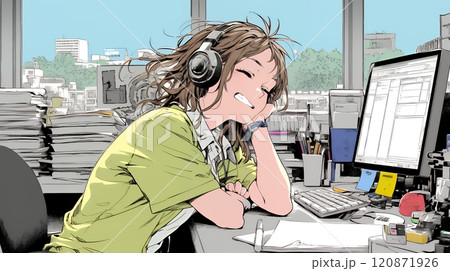 仕事中にあくびをしている若い女性