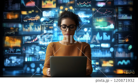 会社のマーケティング部門で働くメガネをかけた女性 会社のマーケティング部門で働くメガネをかけた女性 120871932