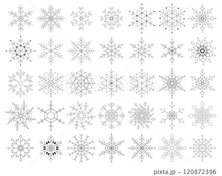 Large Vector Snowflakes Collection. Geometric Snow Crystals and Flat Snowflake Designs. Winter Holiday Set. Minimal Line Art Snowflakes Large Vector Snowflakes Collection. Geometric Snow Crystals and Flat Snowflake Designs. Winter Holiday Set. Minimal Line Art Snowflakes 120872396