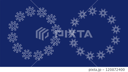 Snow circle frame set. Snowflake Wreath round decor ornament for Winter Season, Christmas and New Year holiday designs. 120872400