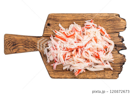 Lobster meat on a wooden board isolated on the white background. top view Lobster meat on a wooden board isolated on the white background. top view 120872673