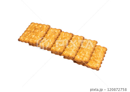 Wholemeal salt french crackers isolated on white background, top view. 120872758