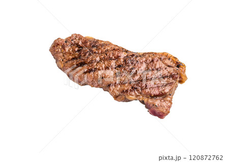 Grilled Striploin New York steak, prime roast beef meat isolated on white background Grilled Striploin New York steak, prime roast beef meat isolated on white background 120872762