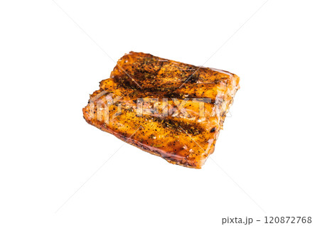 Teriyaki salmon fish fillet with glaze isolated on white background. top view Teriyaki salmon fish fillet with glaze isolated on white background. top view 120872768