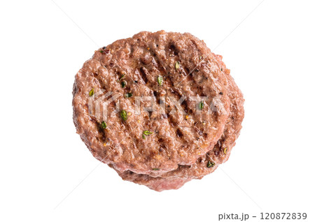 BBQ Grilled burger beef meat cutlet isolated on white background 120872839