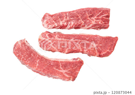 Raw Steak from Black Angus beef meat isolated on white background 120873044