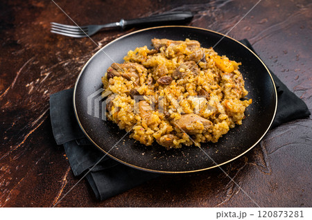 Traditional Central Asian dish Chon Kemin Valley. brown background. top view 120873281