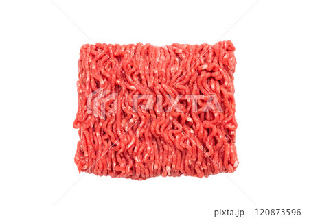 Fresh raw minced beef meat isolated on white background. Fresh raw minced beef meat isolated on white background. 120873596