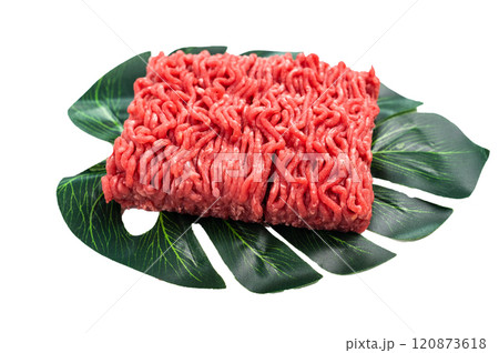 Freah Raw beef and veal ground meat, forcemeat, on kitchen background. 120873618