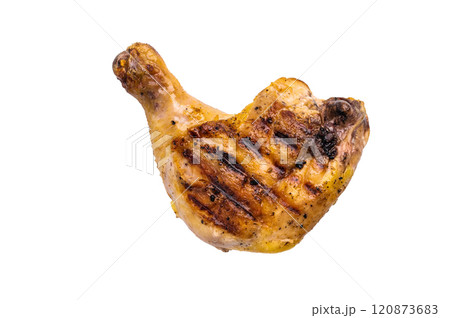 Roasted chicken leg, grilled eco poultry meat isolated on white background 120873683