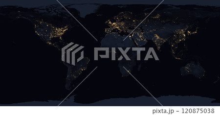 Night planet Earth with city lights of Eurasia, North America, South America, Africa, Australia, Antarctica. Technology and development, concept 120875038