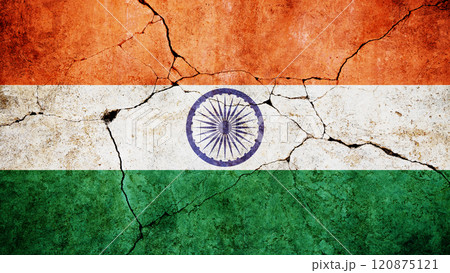 India flag on cracked damage concrete wall, concept. Economy and crisis, creativity. Freedom and patriotism 120875121