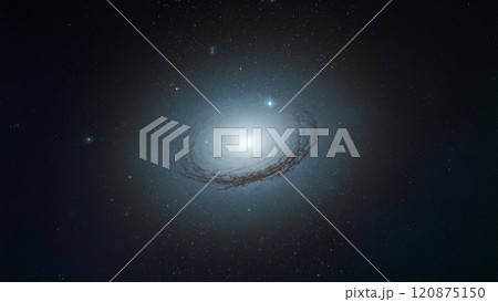 Amazing Space galaxy, blue starry background. View from space to a spiral galaxy and stars. Universe filled with stars, nebula and galaxy 120875150