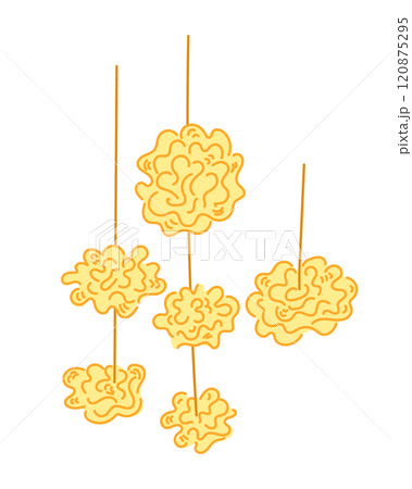 Hanging marigold garlands in yellow tones 120875295