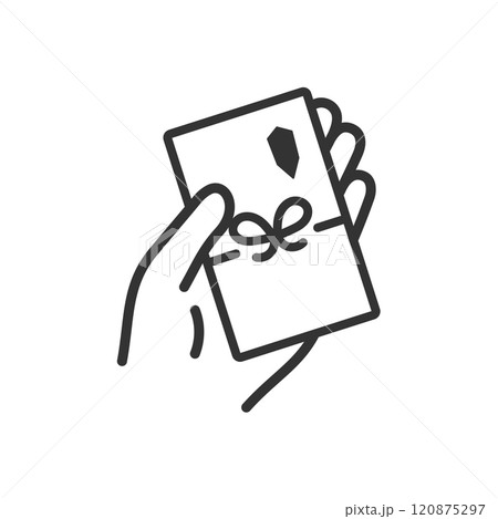 お祝い・ご祝儀・お年玉を手渡すアイコン(線画・モノクロ) お祝い・ご祝儀・お年玉を手渡すアイコン(線画・モノクロ) 120875297