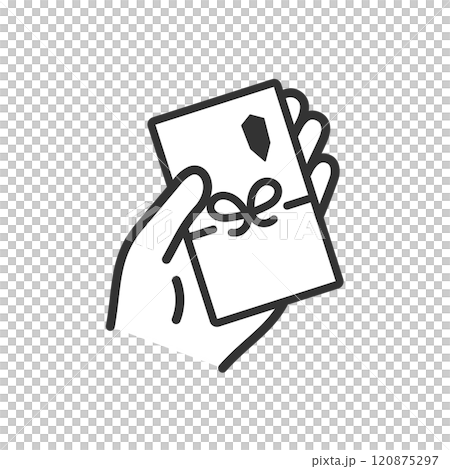 お祝い・ご祝儀・お年玉を手渡すアイコン(線画・モノクロ) お祝い・ご祝儀・お年玉を手渡すアイコン(線画・モノクロ) 120875297