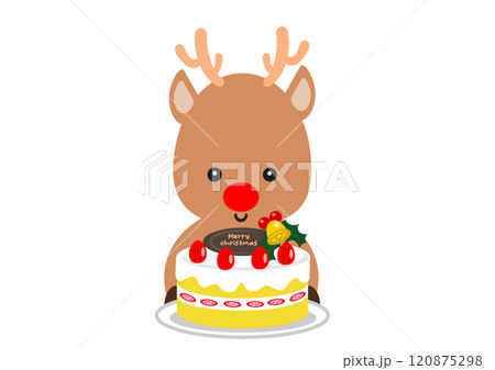 クリスマスケーキを持つトナカイ 120875298