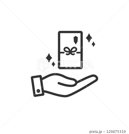 お祝い・ご祝儀・お年玉を手渡すアイコン2(線画・モノクロ) 120875310