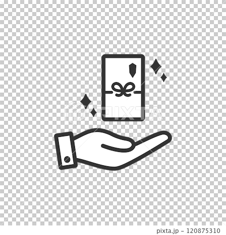 お祝い・ご祝儀・お年玉を手渡すアイコン2(線画・モノクロ) 120875310