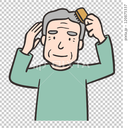 Elderly man styling his hair with a comb 120875337