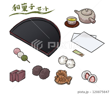 色々な和菓子とお茶 120875647