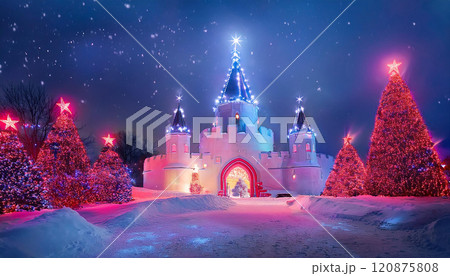 A castle with a large Christmas tree in front of it A castle with a large Christmas tree in front of it 120875808