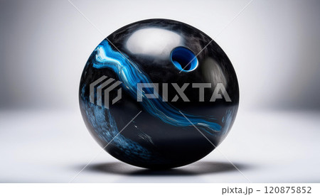 A blue and black ball with a hole in the middle 120875852