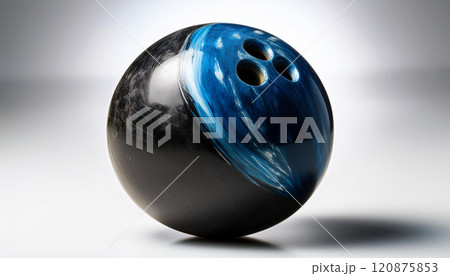 A bowling ball with a blue and black design 120875853