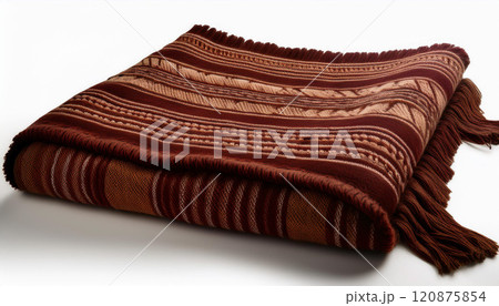 A brown and tan blanket with a fringe 120875854