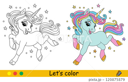 Kids coloring with color template cute turquoise unicorn Kids coloring with color template cute turquoise unicorn 120875879