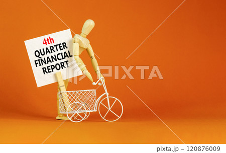 4th quarter financial report symbol. Concept words 4th quarter financial report on beautiful white paper. Beautiful orange background. Business 4th quarter financial report concept. Copy space. 120876009