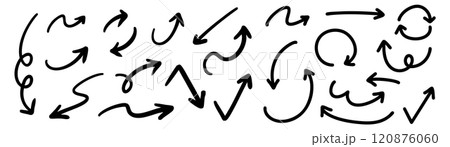 ベクターのペンの手書きの矢印セット 白黒 120876060