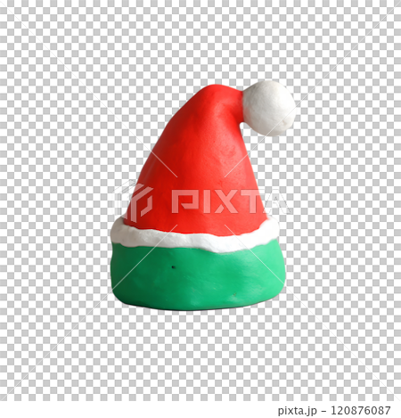 Santa's hat - Christmas clay element in naive childish style. Isolated raster plasticine toy. 120876087