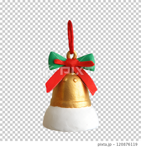 Bell - Christmas clay element in naive childish style. Isolated raster plasticine toy. Bell - Christmas clay element in naive childish style. Isolated raster plasticine toy. 120876119