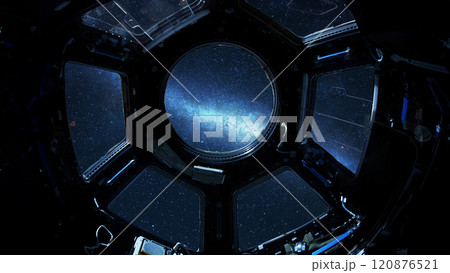 View of the starry space from the space station cabin. ISS windows View of the starry space from the space station cabin. ISS windows 120876521