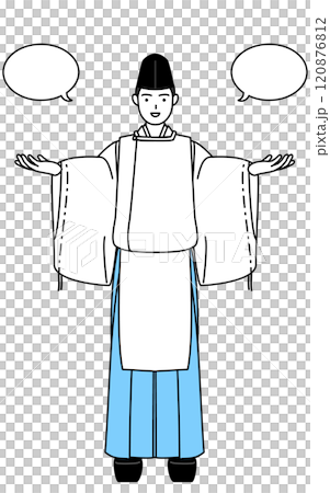 穿著 eboshi 和 karigi 的神社祭司與對話泡泡的比較 120876812