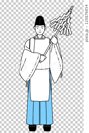 御祈祷する神社の神主、烏帽子と狩衣姿 120876854
