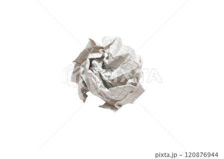 Wrinkled or crumpled checkered white paper texture used as a white paper background texture in design Wrinkled or crumpled checkered white paper texture used as a white paper background texture in design 120876944