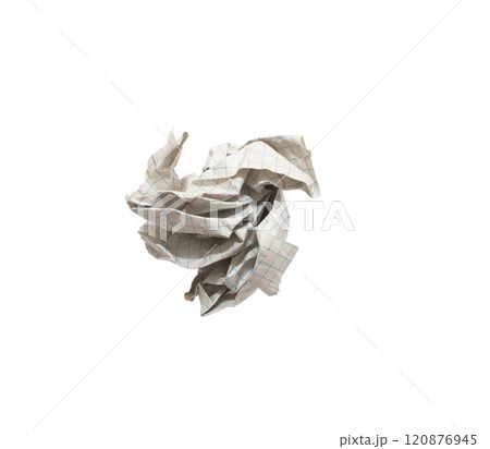 Wrinkled or crumpled checkered white paper texture used as a white paper background texture in design Wrinkled or crumpled checkered white paper texture used as a white paper background texture in design 120876945