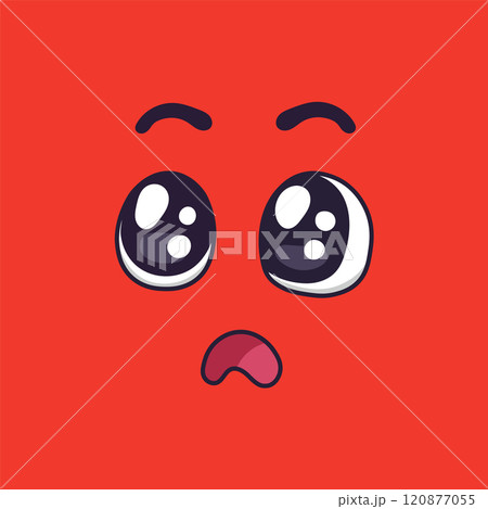 Big cartoon eyes expressing surprise with slightly raised eyebrows and small open mouth are conveying astonishment and wonder on a vibrant red background Big cartoon eyes expressing surprise with slightly raised eyebrows and small open mouth are conveying astonishment and wonder on a vibrant red background 120877055