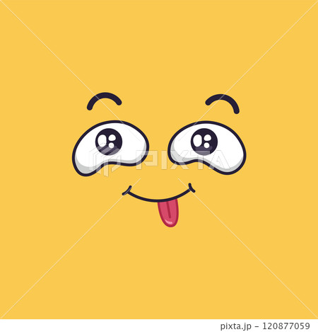 Playful cartoon face sticking its tongue out, conveying a sense of joy, silliness, and lightheartedness, set against a vibrant yellow backdrop 120877059