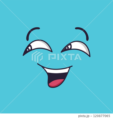 Cartoon face expressing happiness and fun, showing a cheerful mood with a laughing expression, ideal for conveying joy and positive emotions Cartoon face expressing happiness and fun, showing a cheerful mood with a laughing expression, ideal for conveying joy and positive emotions 120877065