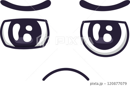 Simple, expressive cartoon face with raised eyebrows, downturned mouth, and wide eyes conveying sadness, disappointment, or frustration, suitable for various design projects Simple, expressive cartoon face with raised eyebrows, downturned mouth, and wide eyes conveying sadness, disappointment, or frustration, suitable for various design projects 120877079