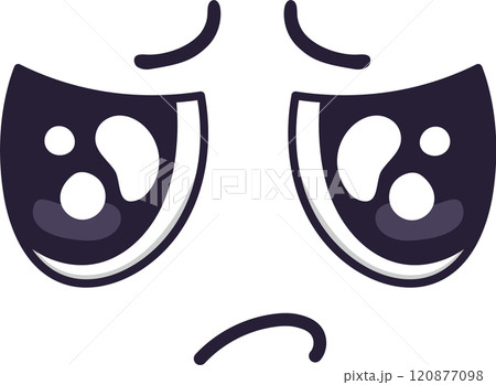 Cartoon face is expressing sadness and disappointment with crying eyes, glistening tears, and a downturned mouth, conveying a sense of sorrow, grief, or unhappiness Cartoon face is expressing sadness and disappointment with crying eyes, glistening tears, and a downturned mouth, conveying a sense of sorrow, grief, or unhappiness 120877098