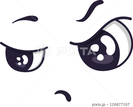 Two cartoon eyes are expressing different feelings, one winking and looking playful, while the other shows sadness with a raised eyebrow and a slightly downturned mouth Two cartoon eyes are expressing different feelings, one winking and looking playful, while the other shows sadness with a raised eyebrow and a slightly downturned mouth 120877107
