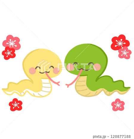 巳年の年賀状素材　二匹のかわいいへび ラインなし 120877188