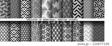 Geometric set of seamless black and white patterns. Simple vector graphics. 120877198