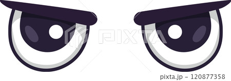 Cartoon eyes are expressing negative emotions, possibly anger or annoyance, with furrowed brows and dark pupils, creating a dramatic and expressive visual 120877358