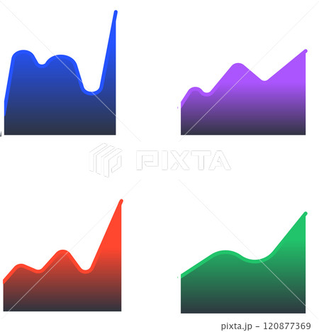 Featuring four vibrant business charts illustrating increasing, decreasing, fluctuating, and peaking trends, perfect for enhancing presentations and reports with clear visual data analysis Featuring four vibrant business charts illustrating increasing, decreasing, fluctuating, and peaking trends, perfect for enhancing presentations and reports with clear visual data analysis 120877369