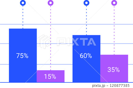 Modern bar charts comparing data through percentages, effectively visualizing information with infographic elements against a clean, minimalist background 120877385